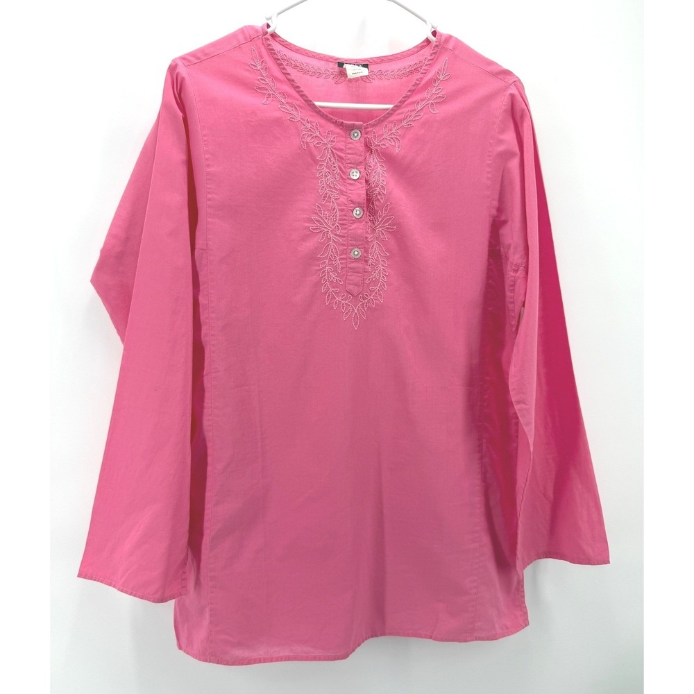 J.Crew Tunic Blouse Pink Embroidered Cotton Lightweight Boho Floral Women L EUC